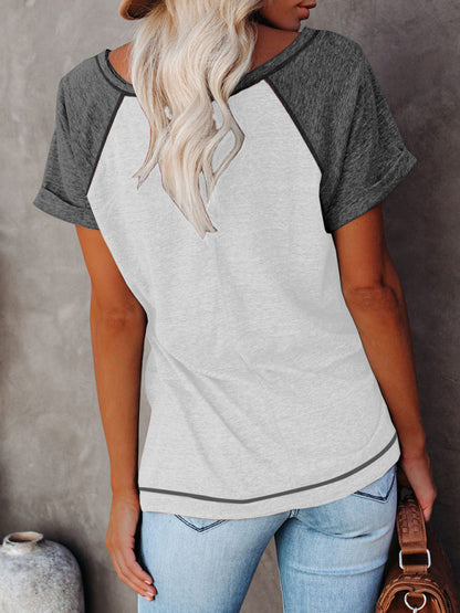 Dames Colorblock Casual Ronde Hals Korte Mouw T-shirt 