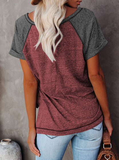 Dames Colorblock Casual Ronde Hals Korte Mouw T-shirt 