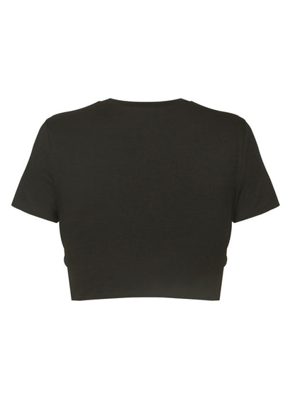 Dames gebreid kort slim fit T-shirt met navel en knoop 