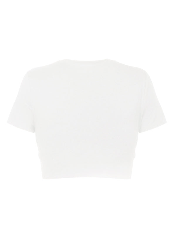 Dames gebreid kort slim fit T-shirt met navel en knoop 