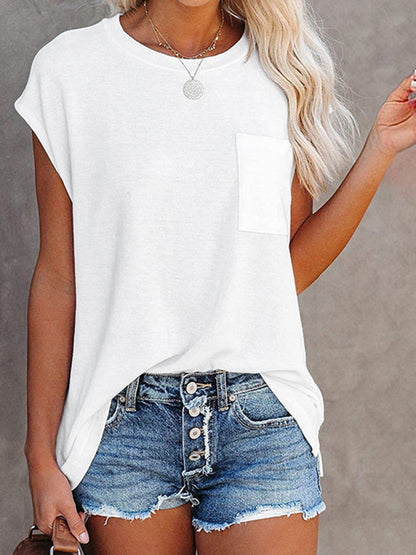 Dames Tops Effen Kleur Zak Off Shoulder Ronde Hals Korte Mouw Dames T-shirt 