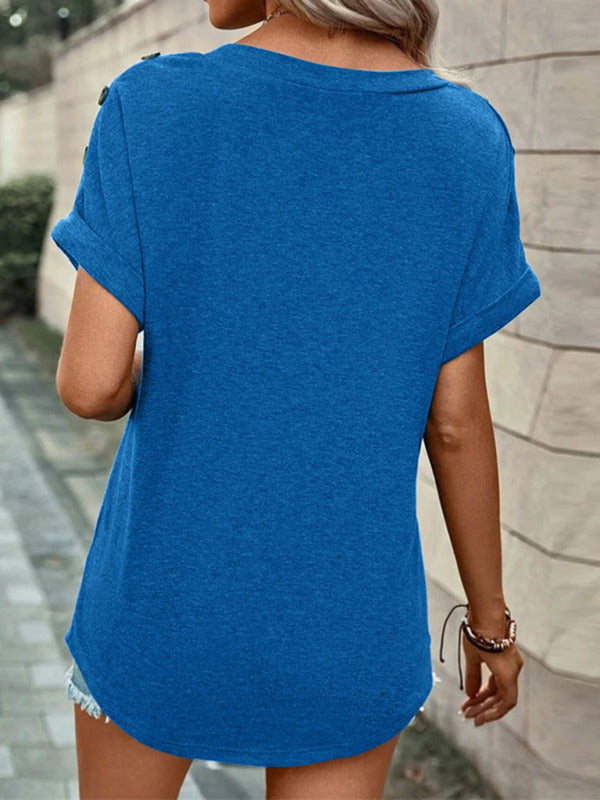 Casual effen kleur T-shirt met korte mouwen voor dames 