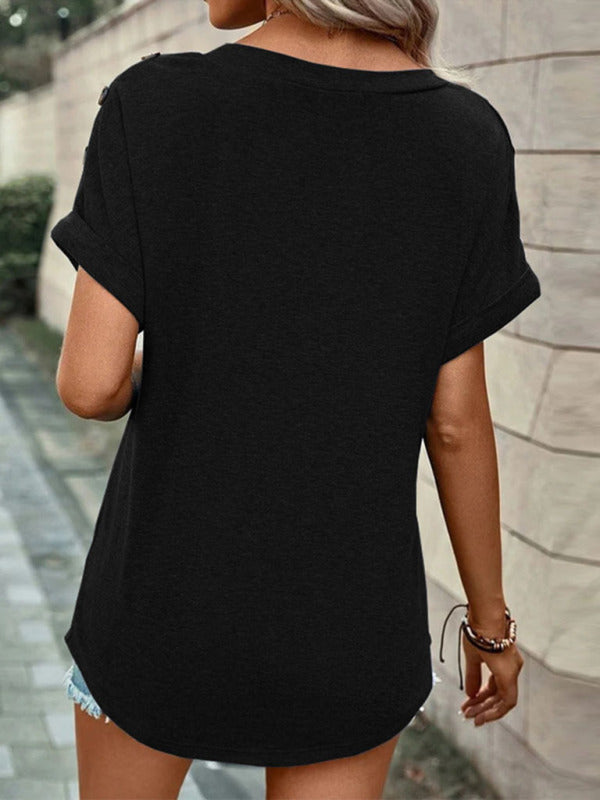 Casual effen kleur T-shirt met korte mouwen voor dames 