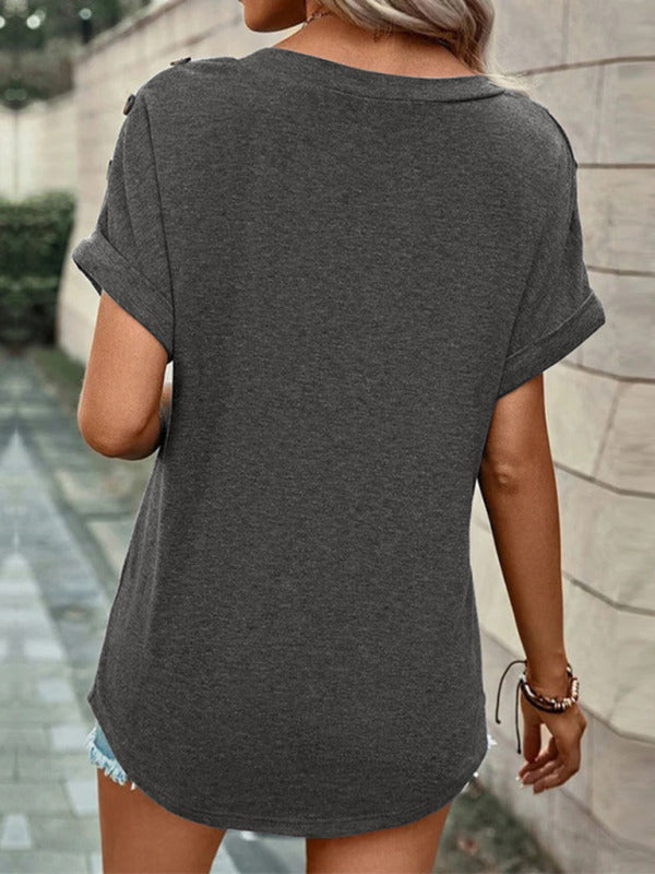 Casual effen kleur T-shirt met korte mouwen voor dames 