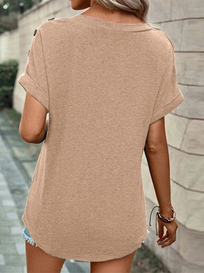 Casual effen kleur T-shirt met korte mouwen voor dames 