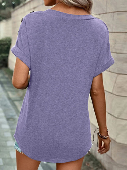 Casual effen kleur T-shirt met korte mouwen voor dames 