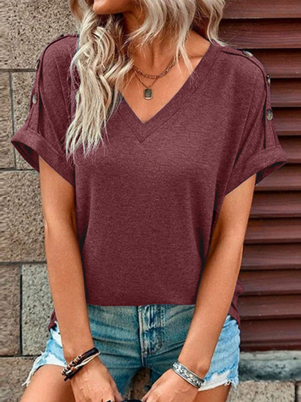 Casual effen kleur T-shirt met korte mouwen voor dames 