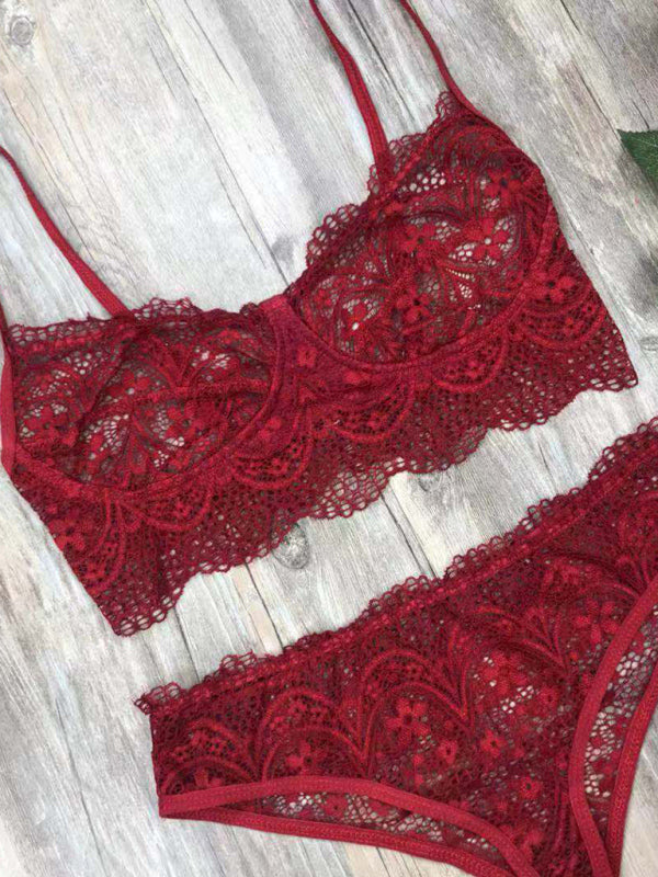 Nieuwe kanten sexy lingerieset effen kleur wimperkantenset 