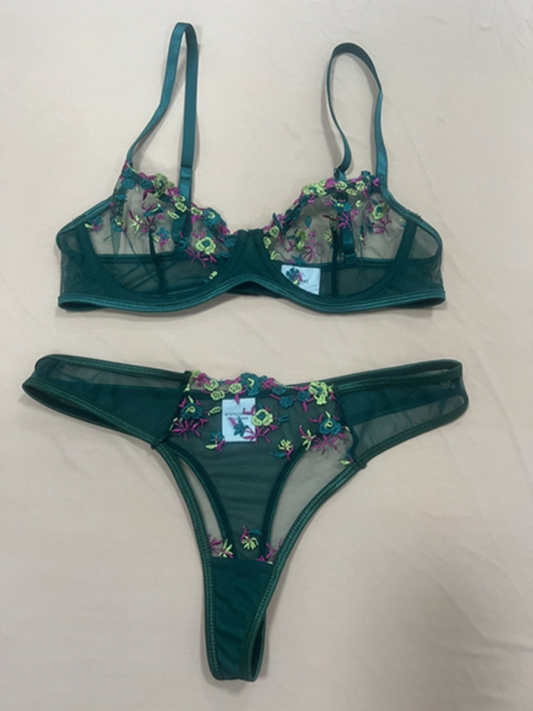 Ensemble de lingerie sexy en tricot floral en tissu polyester 