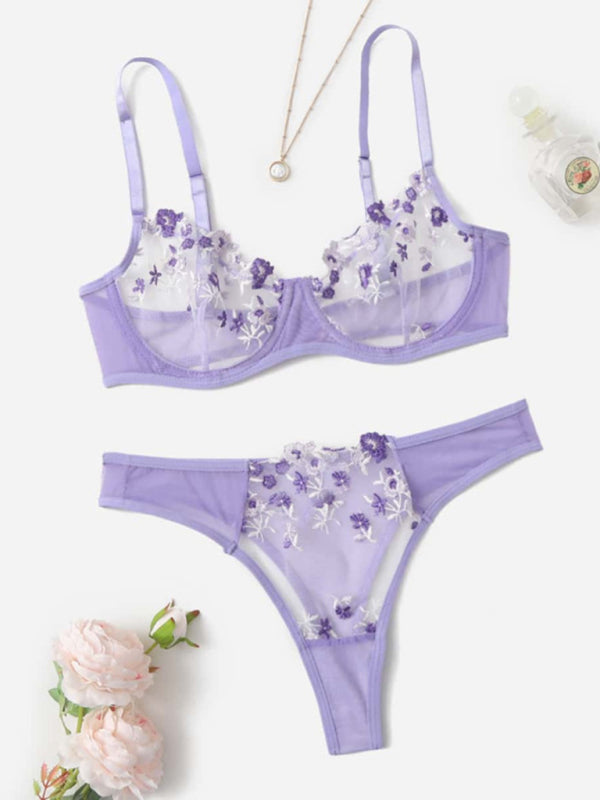 Sexy Floral Knit Lingerie Set in Polyester Fabric