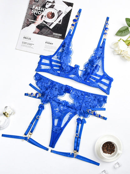 New embroidered bra retro decorative sexy push-up underwear set