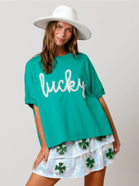 Dames St. Patrick's gelukstop met pailletten los T-shirt 