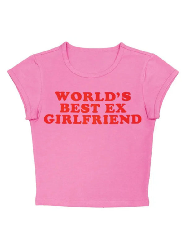 Trendy korte strakke T-shirt met opschrift voor dames, hot girl top 