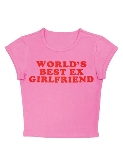 Trendy korte strakke T-shirt met opschrift voor dames, hot girl top 