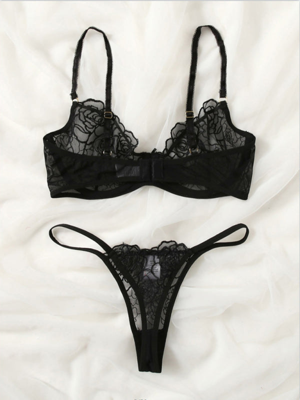 New temptation three-point thin hollow bra sexy underwear set