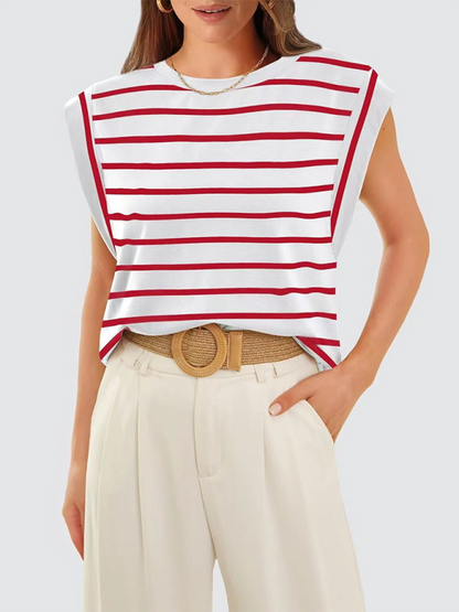 New round neck loose short sleeve T-shirt striped top