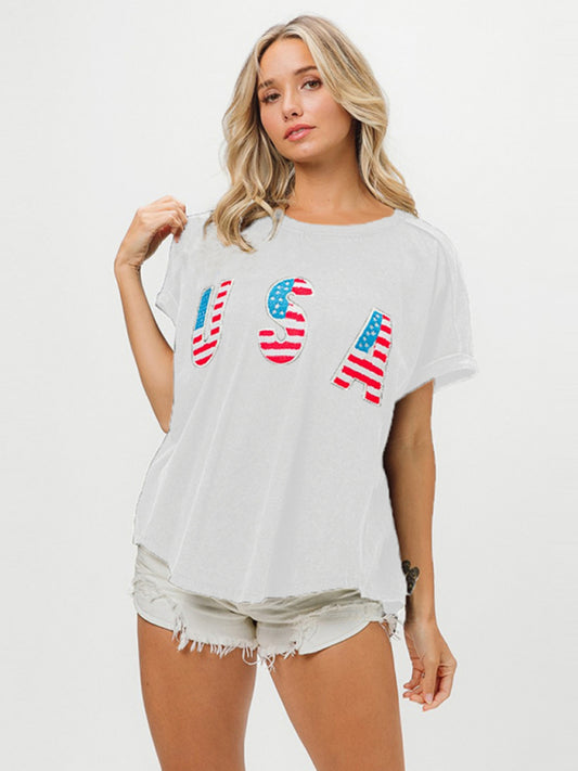 Vrouwen Onafhankelijkheidsdag Engelse letters korte mouw T-shirt Top 