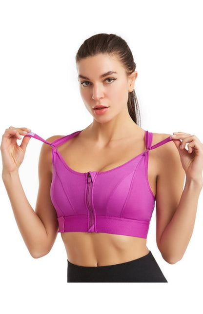 Women's Adjustable Front Zip Sports Bra