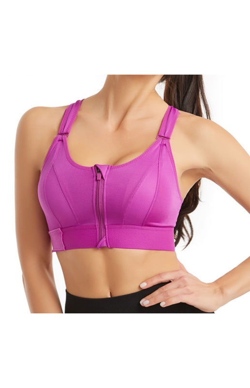 Soutien-gorge de sport ajustable à fermeture éclair sur le devant pour femme 