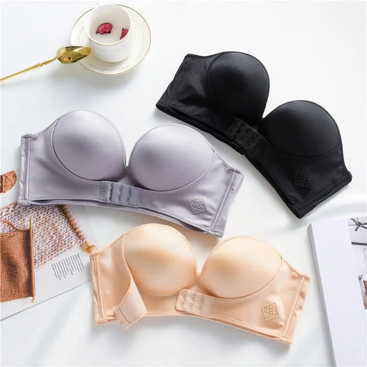 Push-up bh met voor- en achterkant: strapless ontwerp met diepe V, draadvrij, dikkere lingerie