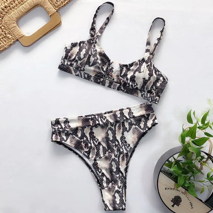 Bikiniset met hoge taille en luipaard- en slangenprint