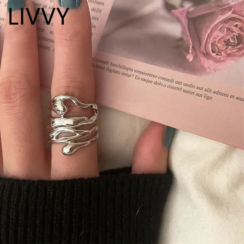 Silver Color Irregular Hollow Wide Ring