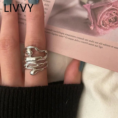 Silver Color Irregular Hollow Wide Ring