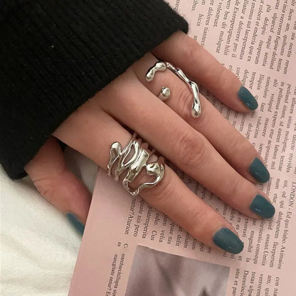 Silver Color Irregular Hollow Wide Ring