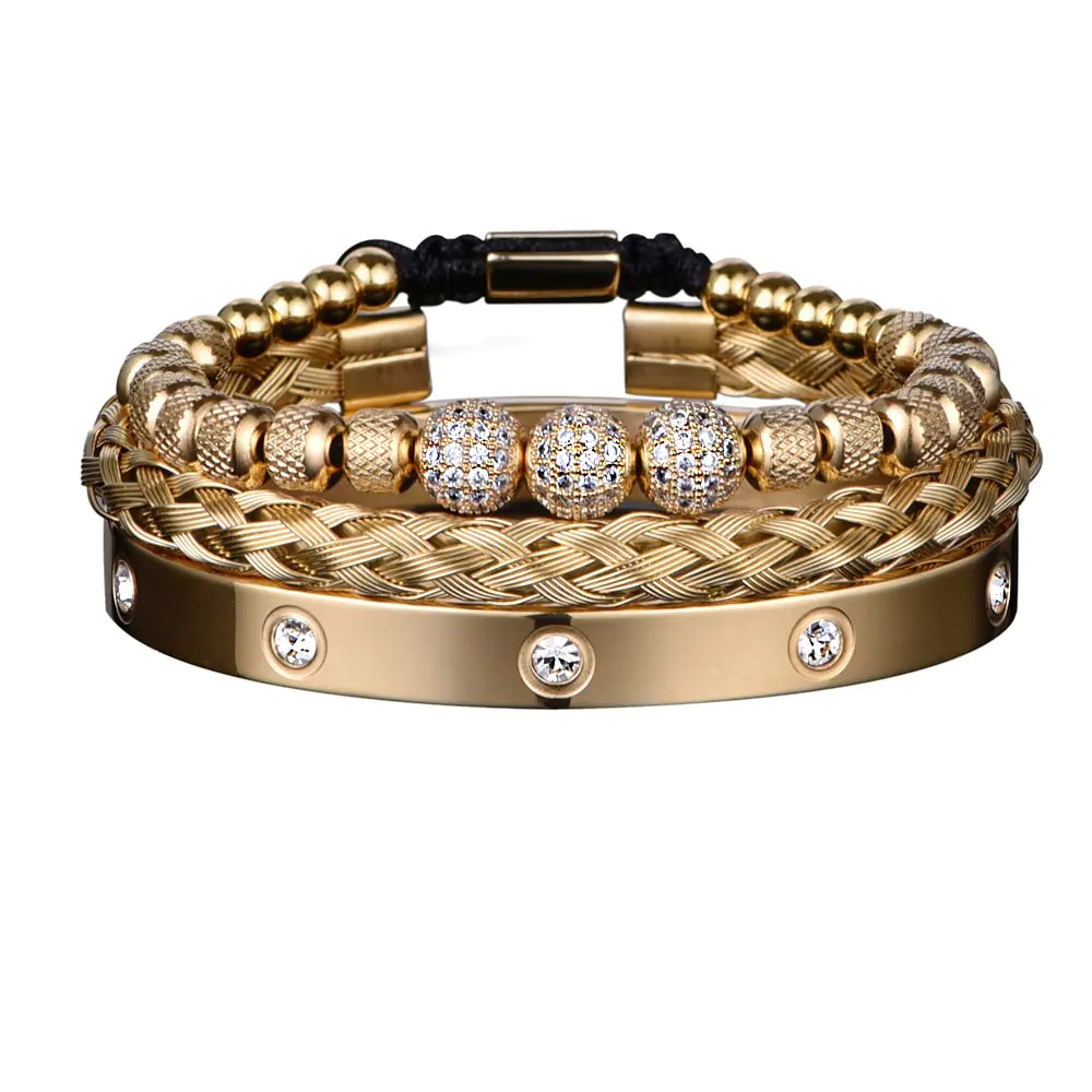 Luxe Micro Pave CZ ronde kralen Royal Charm herenarmbanden