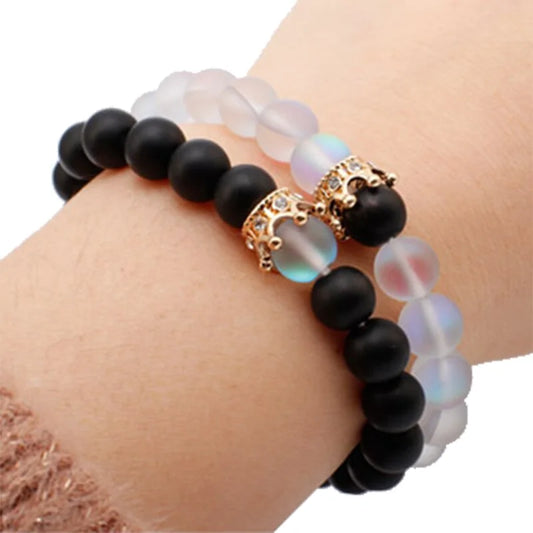 Natural Stone Beads Bracelet with Zircon Crown Charm