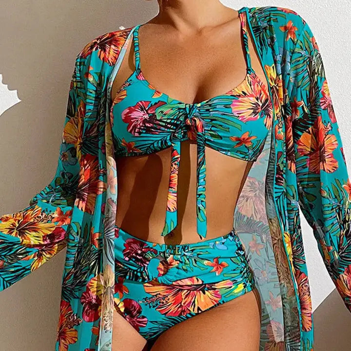 Driedelige bikiniset met bloemmotief