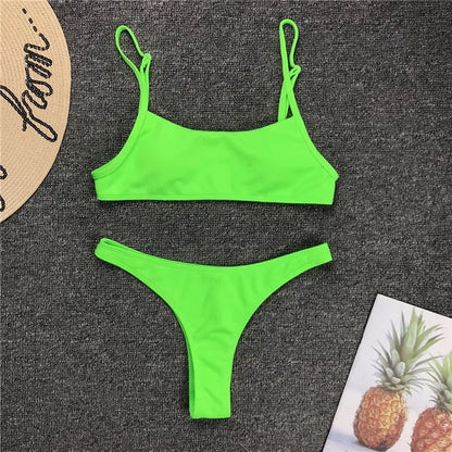 Tweedelige geribbelde neon bikini