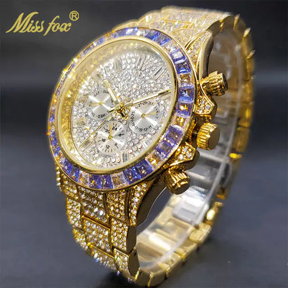 Luxury Gold Men's Watch Waterproof Stainless Steel Iced