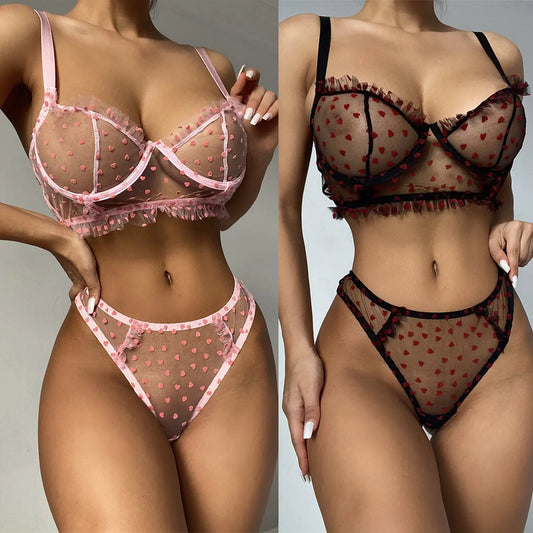 Lingerie pour femme en maille perspective en dentelle avec soutien-gorge sans couture