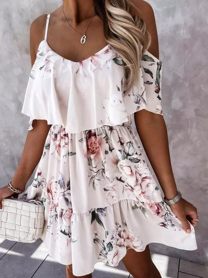 Off-shoulder bloemen mini-jurk